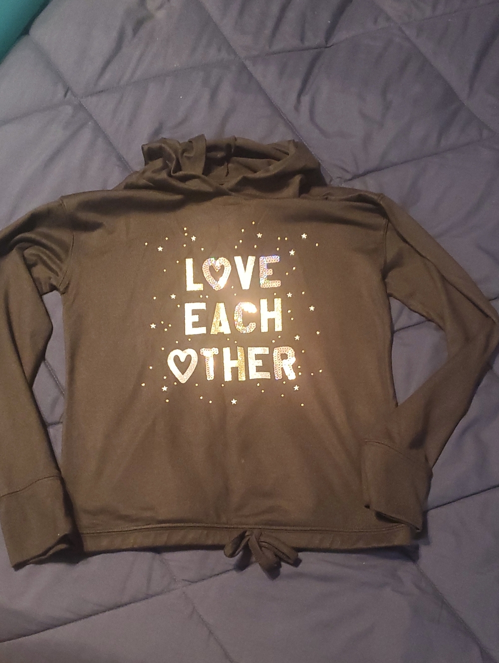SO Black Long Sleeve Hoody with Metallic 'LOVE EACH OTHER'